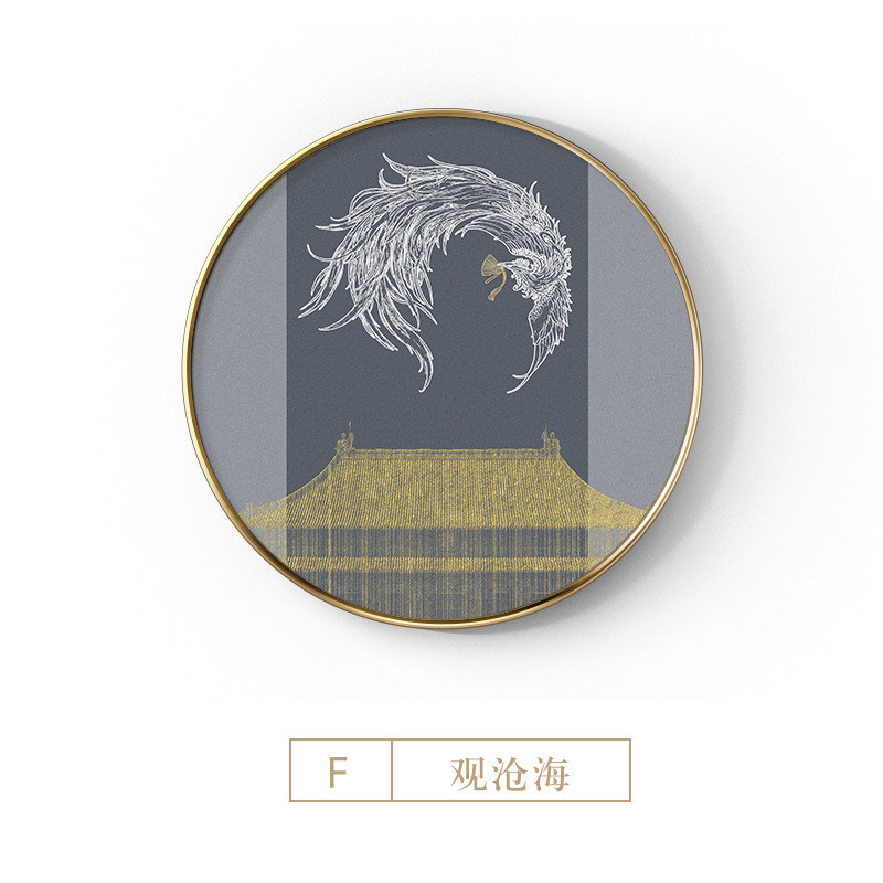 新中式圆形玄关装饰画古代建筑走廊挂画客厅别墅中国风意境墙壁画图片