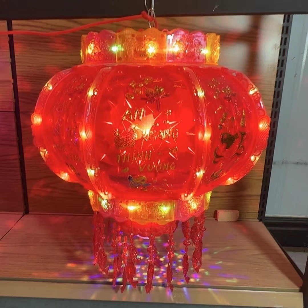 2024新年七彩旋转le走马灯笼电动挂饰水晶吊灯大门阳台装饰灯