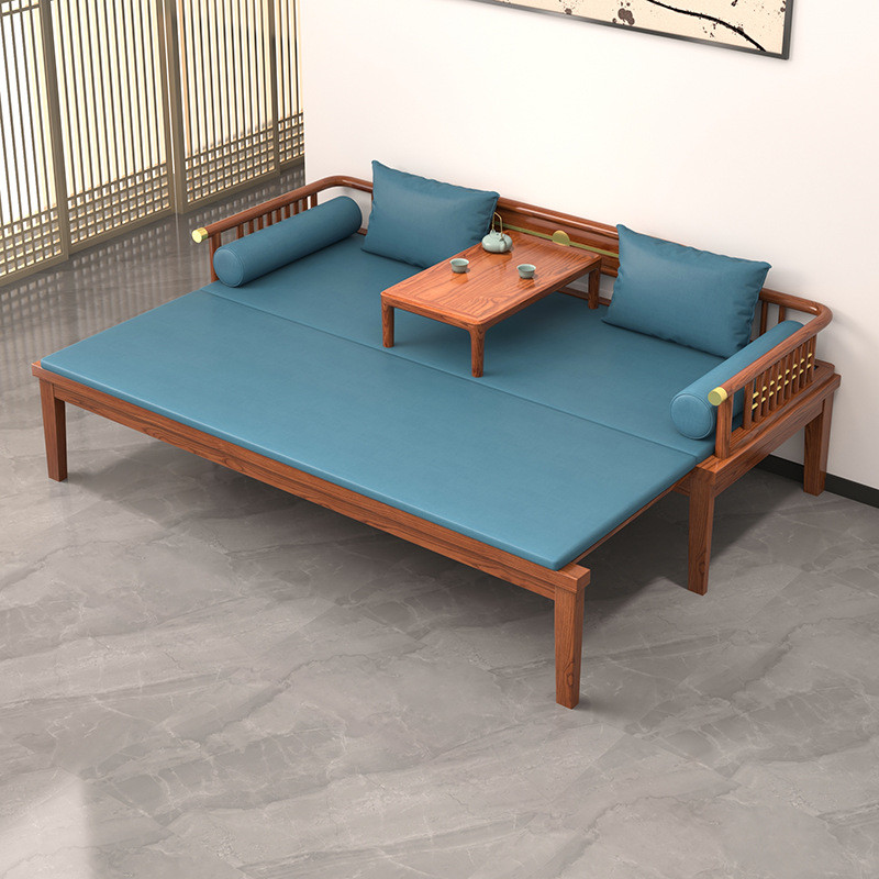 沙发床两用罗汉床胡桃木实木推拉床小户型新中式茶桌椅组合乌金木