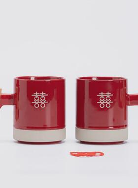 结婚陪嫁一对漱口杯套装新人红色牙刷陶瓷新婚情侣洗漱杯