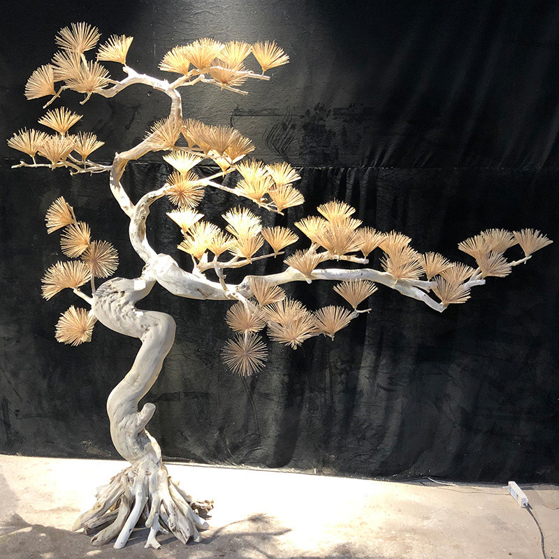 艺术拍照仿真迎客松摆件树新中式造景松树枯木实木仿真树装饰