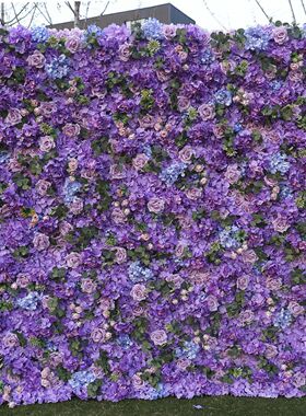 紫色布仿真花花墙底背景墙婚礼婚庆布置店铺橱窗装饰户外活动布景