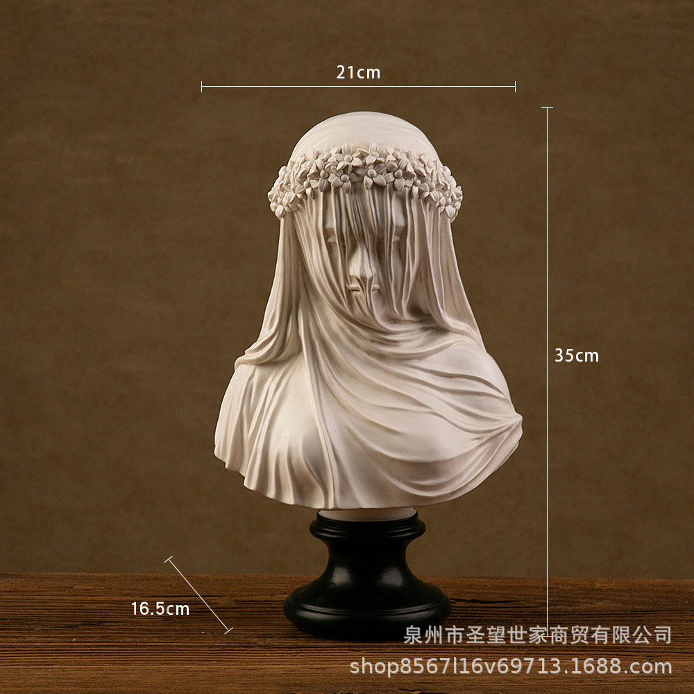 哥特式斗篷雕塑女人雕像半身像戴面纱的女士艺术家居装饰精品