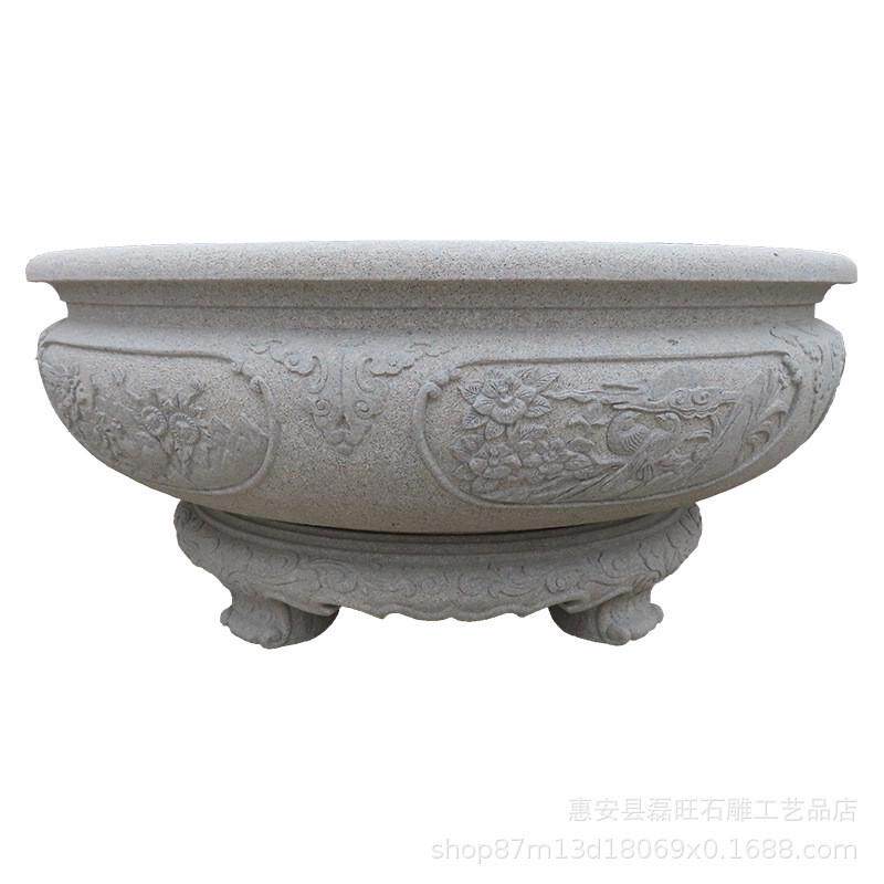 厂家直销仿古石雕花盆鱼缸小区庭院花岗岩花钵摆件中式园林花盆