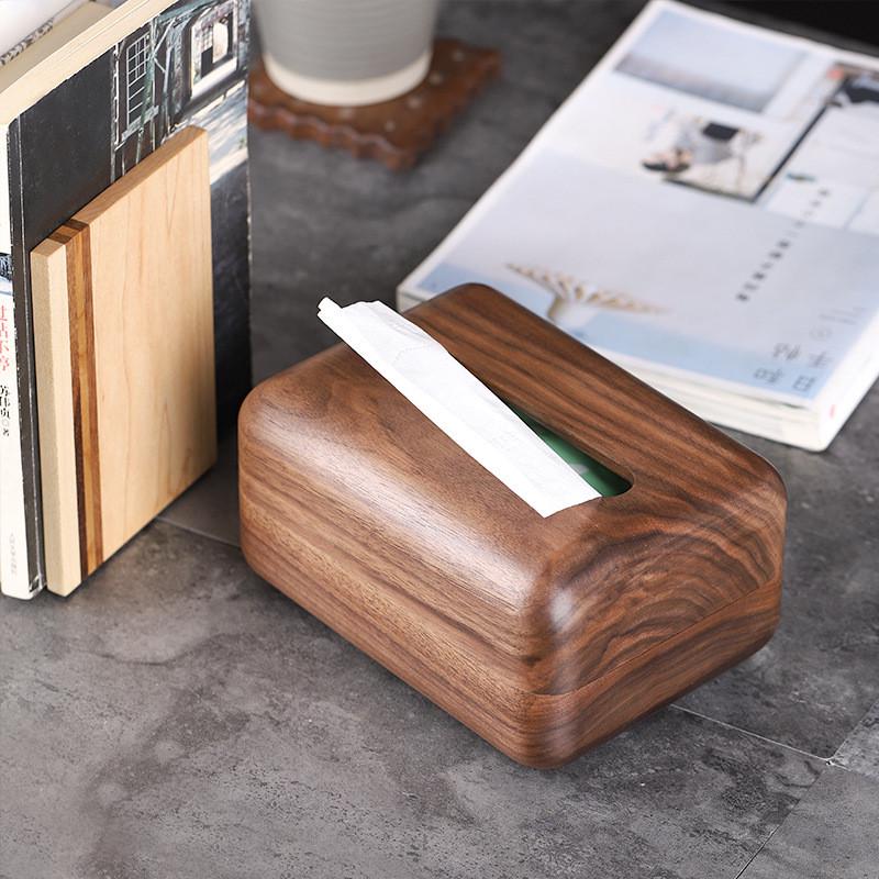 日式胡桃木木制纸巾盒家用客厅木质抽纸盒南美创意长方形餐巾纸盒