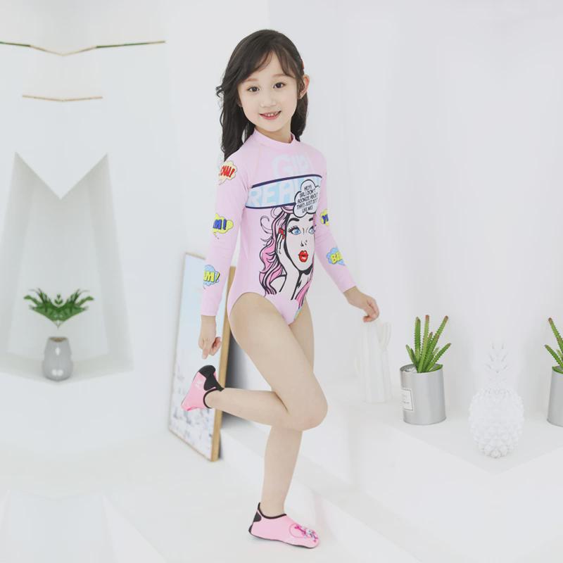 女童泳衣连体长袖长裤防晒速干泡温泉学游泳中小童母女亲子泳装夏