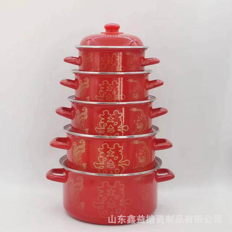 不沾搪瓷锅珐琅锅双耳汤锅家用小奶锅迷你怀旧老式小锅仔20cm