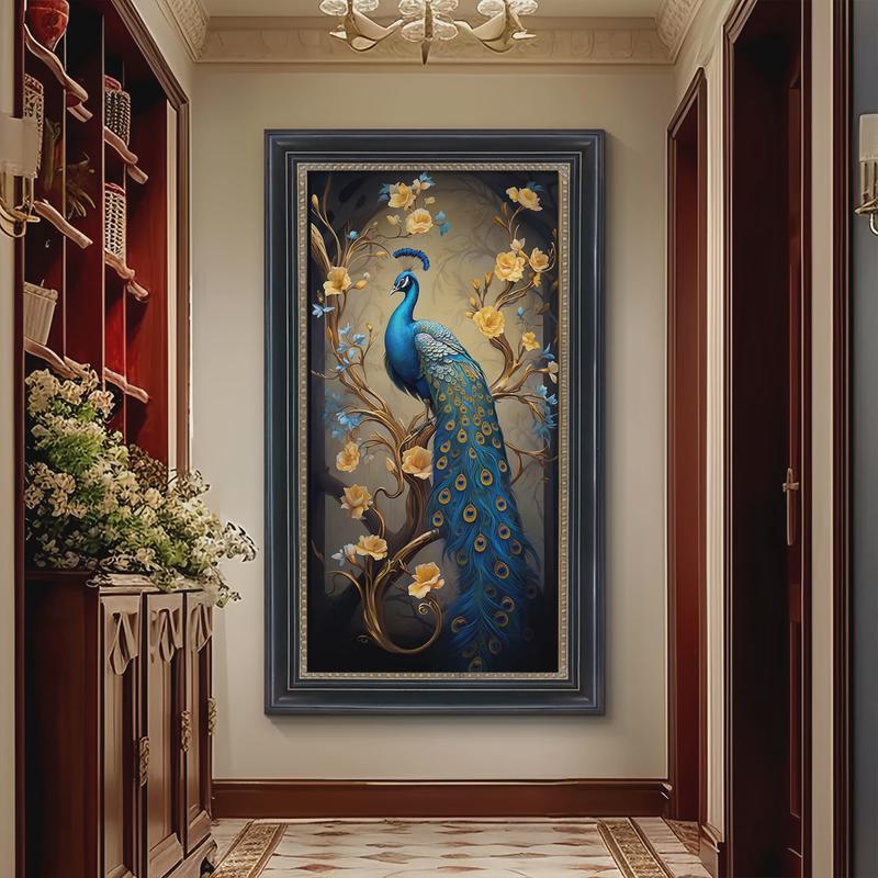 富贵孔雀玄关美式装饰画过道走廊挂画客厅法式复古欧式肌理油画图片