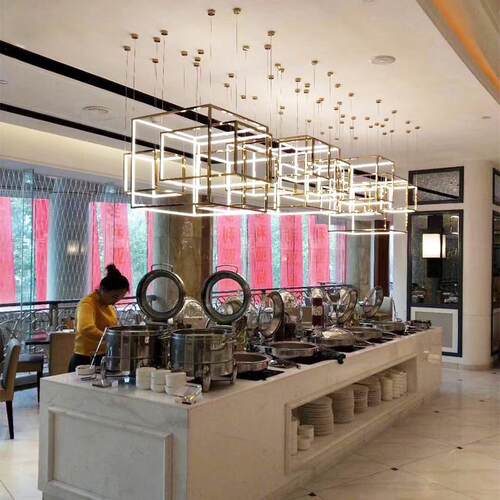 304不锈钢镀真空正方形方框吊灯酒店售楼部工程几何大吊灯