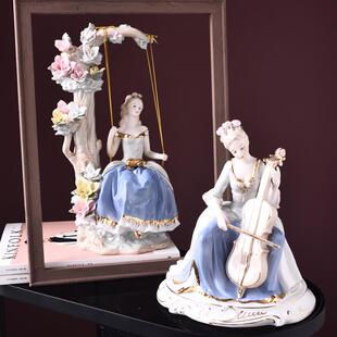 热销欧式陶瓷工艺品现代西洋宫廷大提琴家居装饰品女客厅电视柜摆