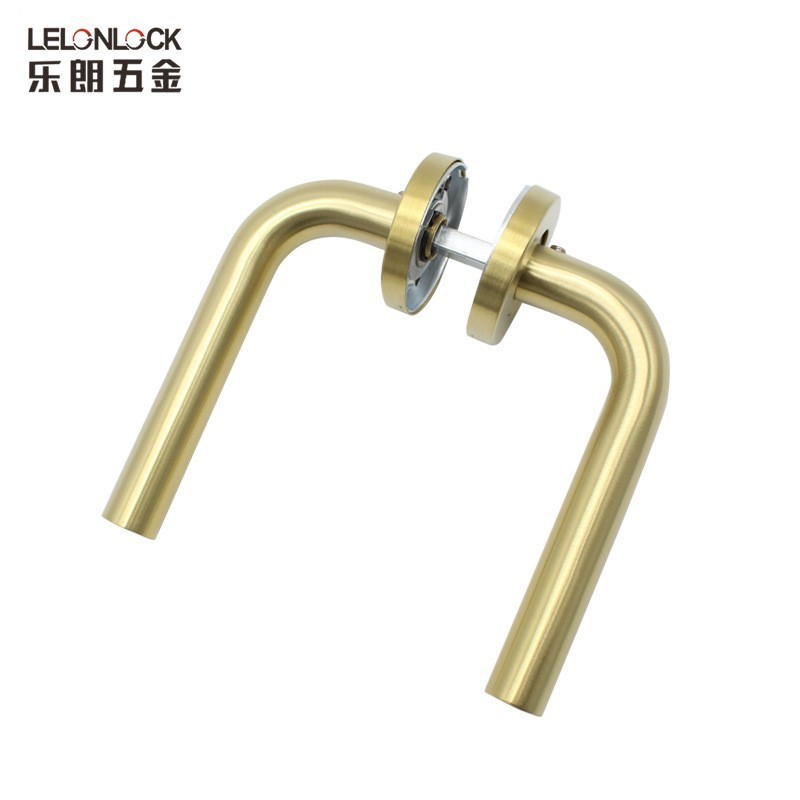 乐不锈钢门把手批发防火锁配件朗室内卧室房门分体拉手弯管把手