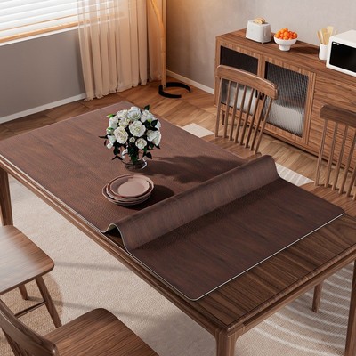 仿木纹胡桃木原木桌面餐桌垫防水防油皮革桌布长方形风保护垫台布