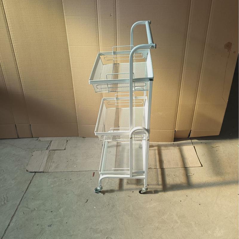 可移动收纳架折叠置物架落地架旋转小推车厨房平行三层手推车置物