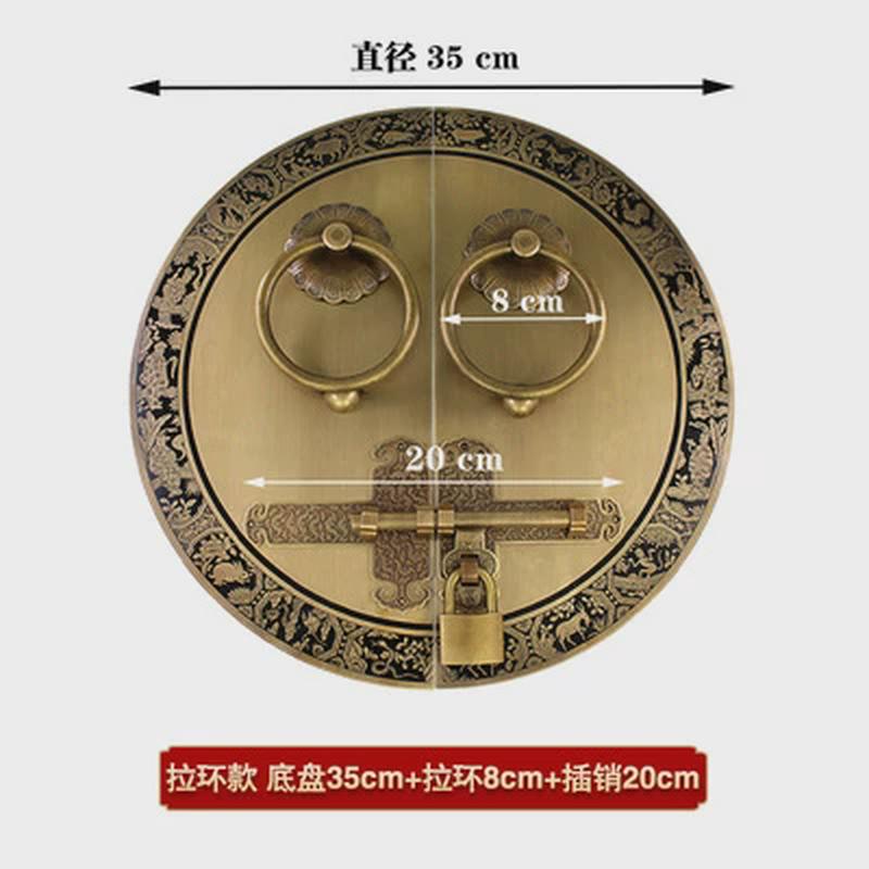 中式仿古实木大门黄铜把手门闩门环别墅庭院复古辅首门锁插销门栓