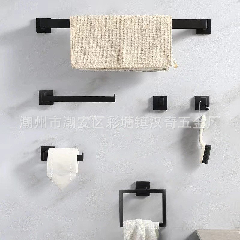家用挂壁式方管金色系列毛巾杆纸巾架毛巾环衣帽钩五件套六件套