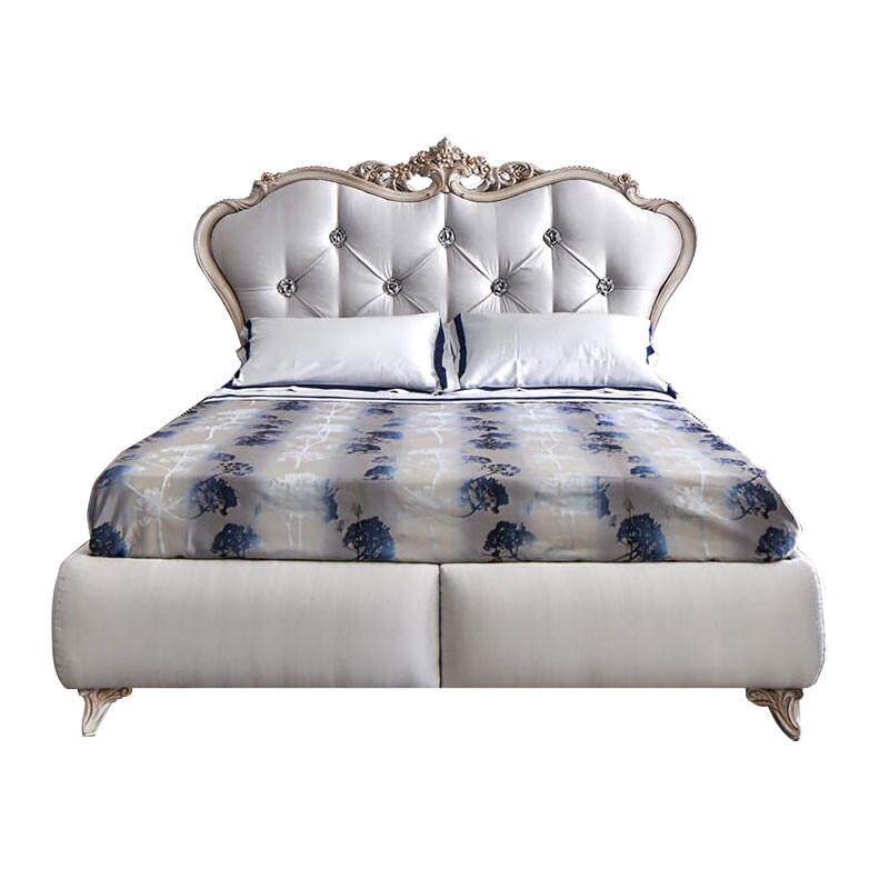 欧式双人床主卧实木雕花做旧布艺软包1.8米2米床奢华简欧轻奢婚床