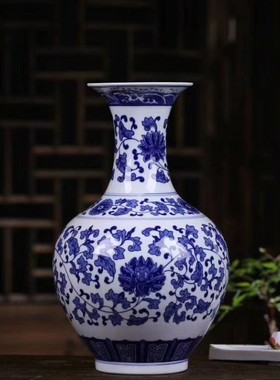 瓶陶瓷花瓶青花瓷鱼尾景德镇摆件家居装饰客厅陶瓷工艺品批发供应