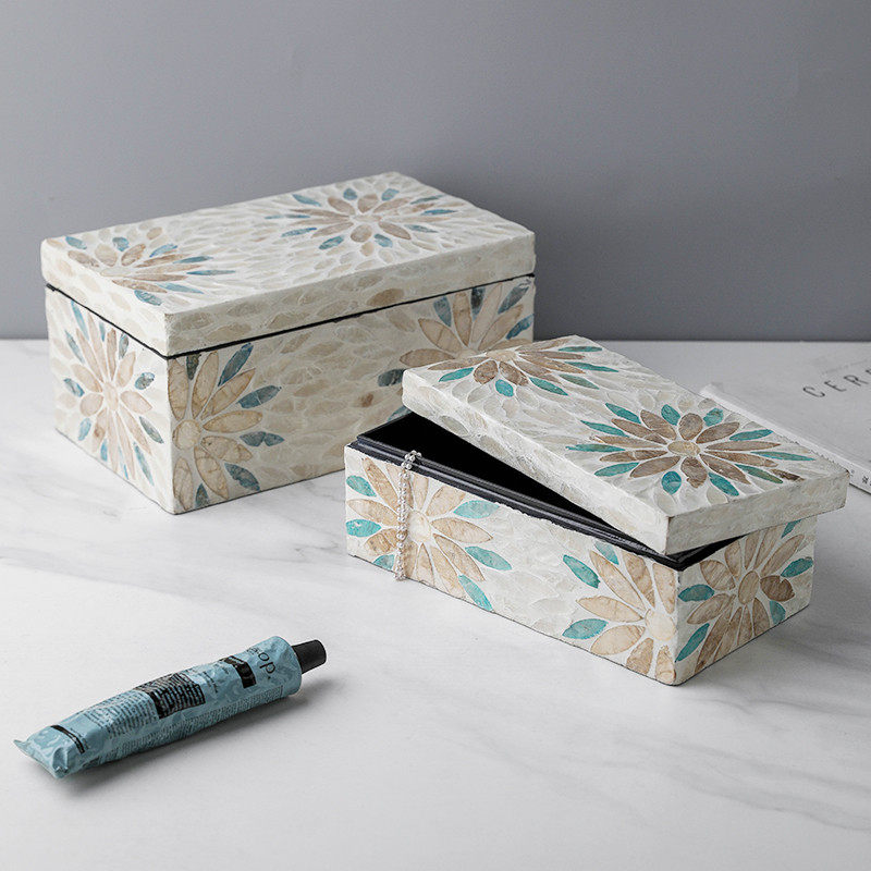 原创欧式天然彩贝壳饰品盒创意家用带盖首饰收纳盒桌面装饰珠宝盒