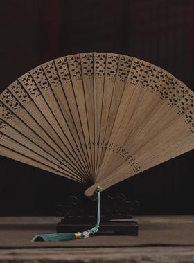 崖柏苏扇金丝楠木小叶桢楠折扇实木镂空摆件非遗送礼古典工艺乘凉