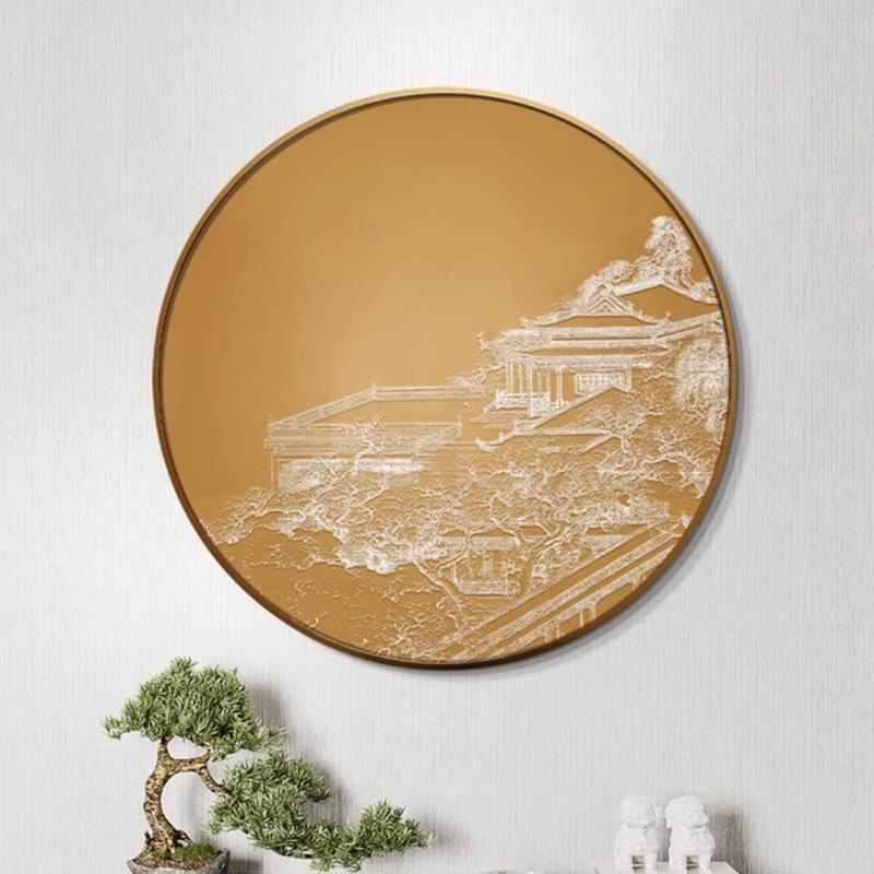新中式玄关圆形装饰画客厅肌理浮雕实物立体挂画酒店餐厅墙面挂画图片