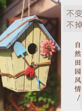 热销户外庭院实木仿真房子鸟窝鸟屋花园阳台布置装饰壁挂家居造景