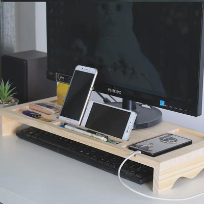 加厚实木电脑显示器增高架办公电脑桌收纳置物架液晶台式垫高底座