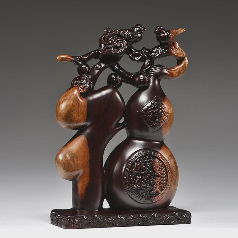 热销黑檀木雕福字摆件福气临门酒柜客厅玄关电视柜摆件家居装饰工