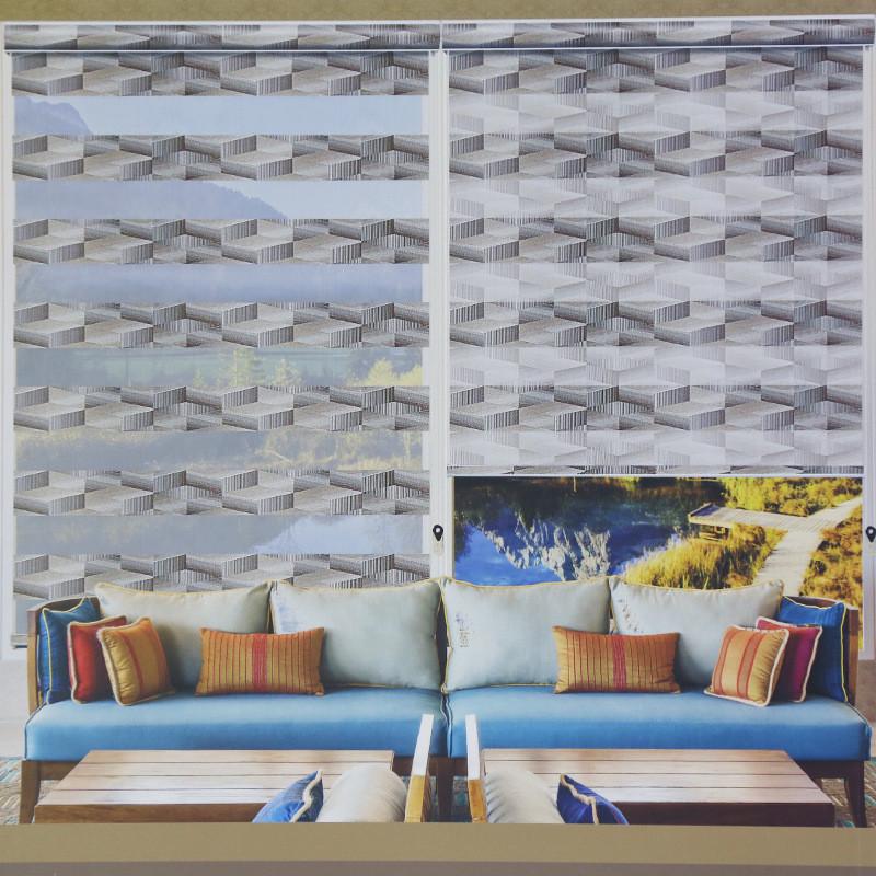 条纹柔纱帘简约家居窗帘家装办公室手动电动卷帘全遮光调节窗帘