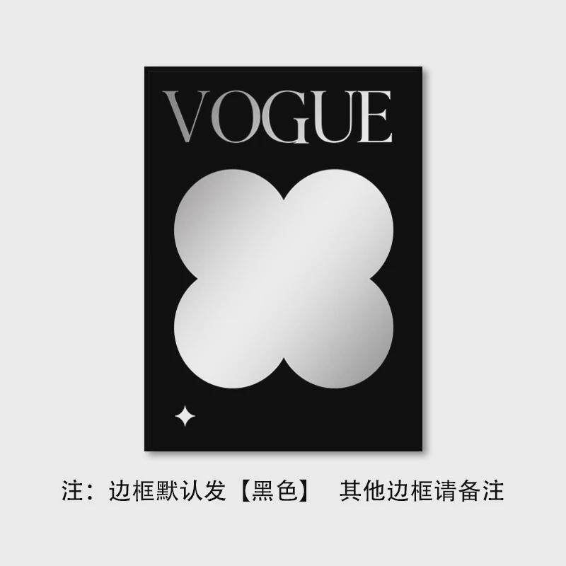 黑白壁画轻奢镜面装饰画文艺北欧餐厅挂画小众高级感镜子ins