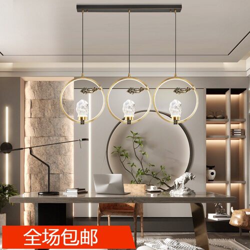 热销新中式餐厅卧室现代中国风全铜吊灯床头小吊灯别墅楼梯间长条