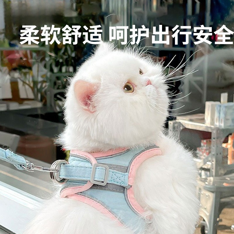 猫咪牵引绳背心式反光胸背带防挣脱可爱外出狗狗牵引绳遛猫专用绳