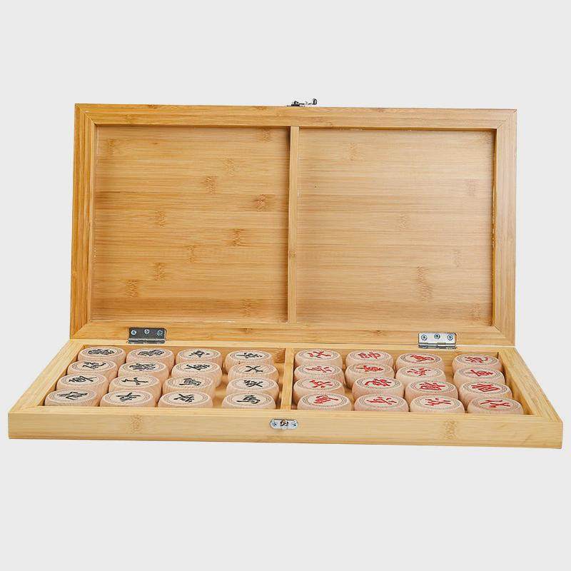 妙记中国象棋实木象棋礼品榉木便携式竹折叠象棋盘一体50号象棋全