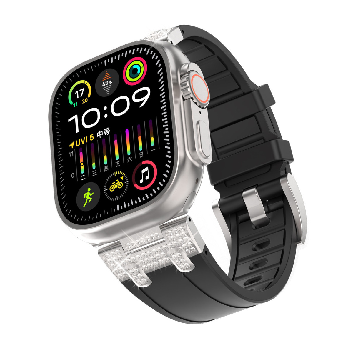 适用Apple Watch Ultra2苹果满天星硅橡胶表带9代iwatch金属表带