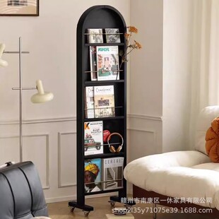 热销落地可移动中古镜子穿衣杂志架全身镜一体旋转书架法式复古多
