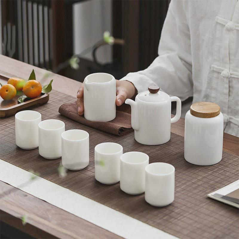 羊脂玉功夫茶具套装白玉瓷盖碗茶壶茶杯陶瓷茶具礼品logo加印套装