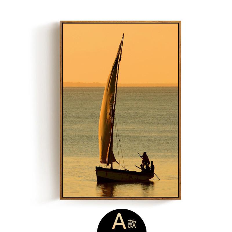 简约三联有框装饰画情侣卧室床头挂画现代夕阳壁画风景爱的帆船