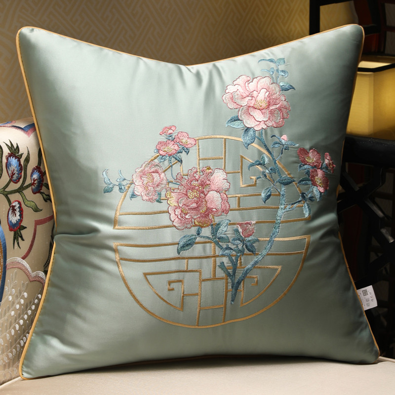 21n新中式绣花抱枕靠垫沙发靠背现代简约床头靠枕刺古典大号靠枕