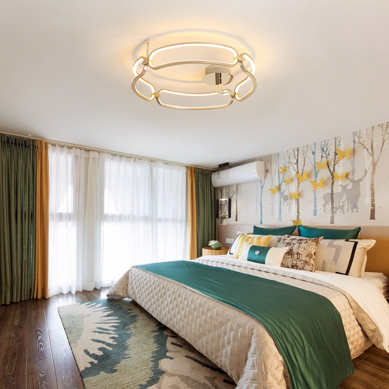 卧室吸顶灯灯具现代简约艺术灯后现代轻奢创意个性圆环北欧客厅灯