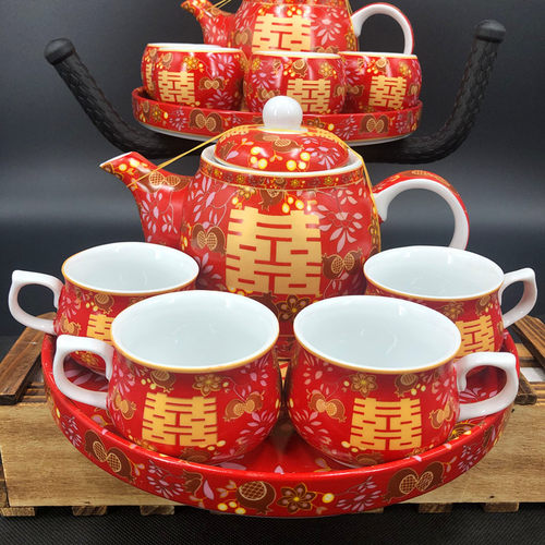 组套敬茶结婚用品港式新人敬茶杯套喜碗传统习俗嫁妆陶瓷茶具套装