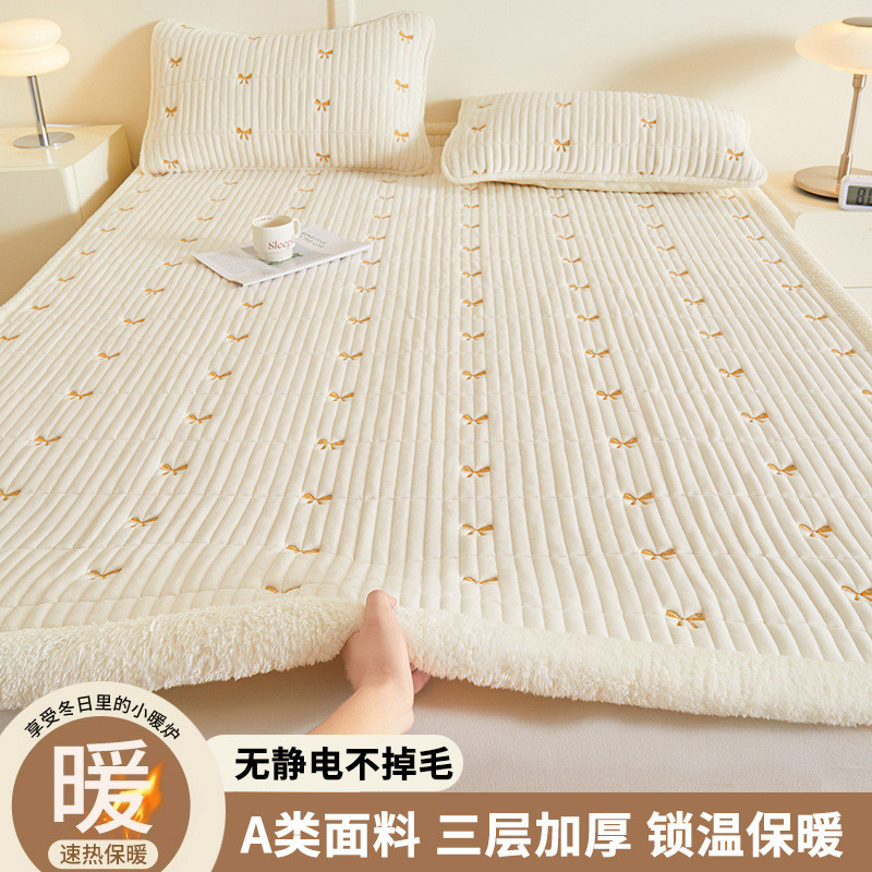宝宝绒家用床垫软垫绒毯子厚垫被褥成人加绒床褥垫子保护垫三件套