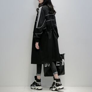 韩版 黑色风衣女中长款 加棉加厚休闲气质宽松显瘦外套 新款 2024冬季