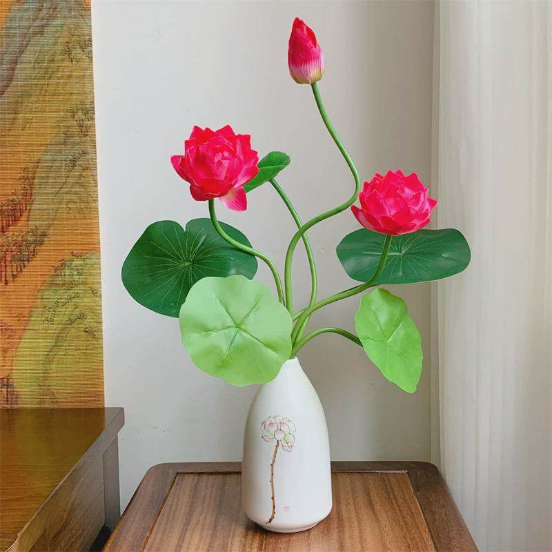 荷花花新中式莲花花束假花摆件客厅插花摆设花艺莲蓬道具