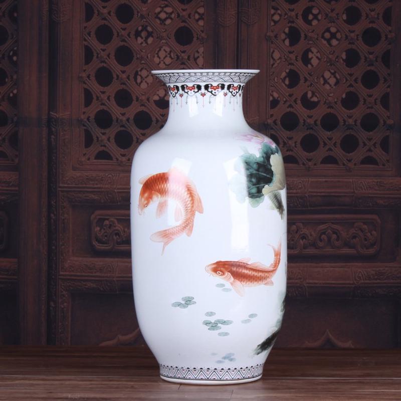 新中式陶瓷摆件釉上彩有余连年大号冬瓜落地大花瓶室内玄关装饰品