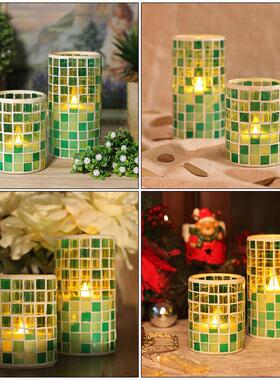 绿色马赛克方格生活家居情调电子蜡烛装饰品