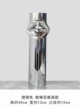 现代简约轻奢银色花器电镀玻璃花瓶餐桌茶几插花样板间客厅摆件