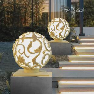 大门太阳能柱头灯围墙圆形柱子灯户外防水欧式园林庭院别墅门柱灯