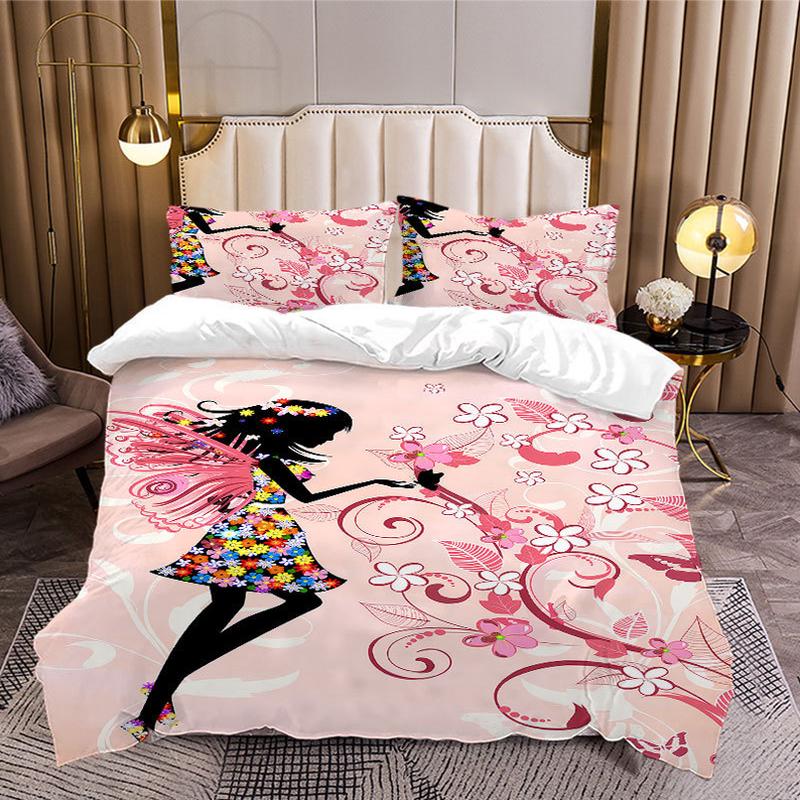 蝴蝶花朵女孩家纺四件套三件套被套床单3d数码印花加工工厂