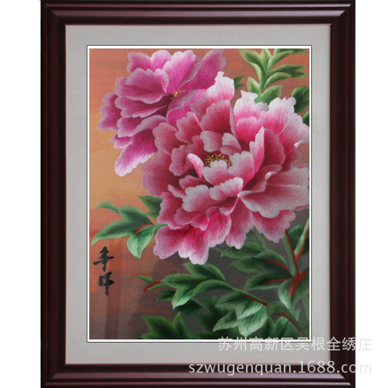 苏绣带框成品客厅卧室挂画装饰工艺品苏州手工刺绣画牡丹花开富贵