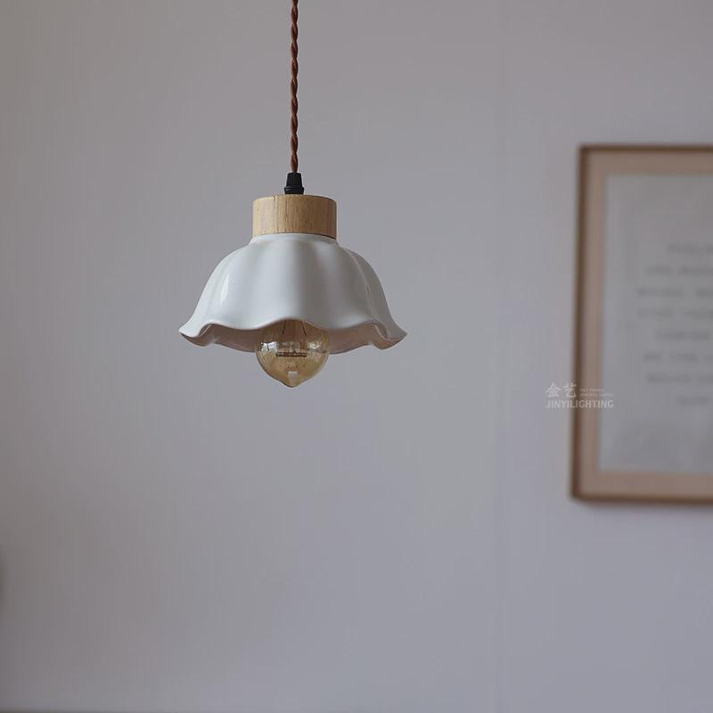 陶瓷小白灯北欧简约日式复古吧台餐厅实木茶室玄关床头咖啡厅吊灯
