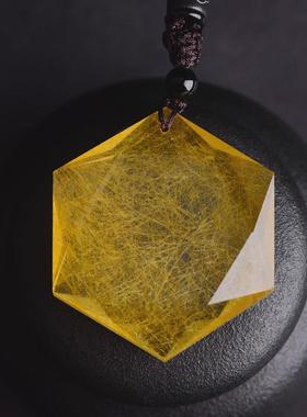 适用发晶六芒星符守护神吊坠星空石灵摆挂饰钛晶天然水晶项链大号